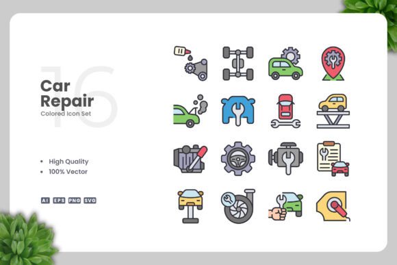 Car Repair Color Icons