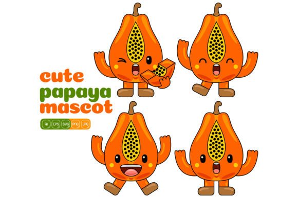Cute Papaya Mascot Vector Pack 01