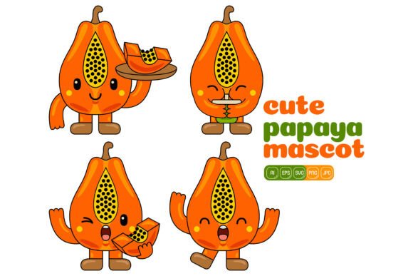 Cute Papaya Mascot Vector Pack 02: A Versatile Design Resource for Multiple Applications