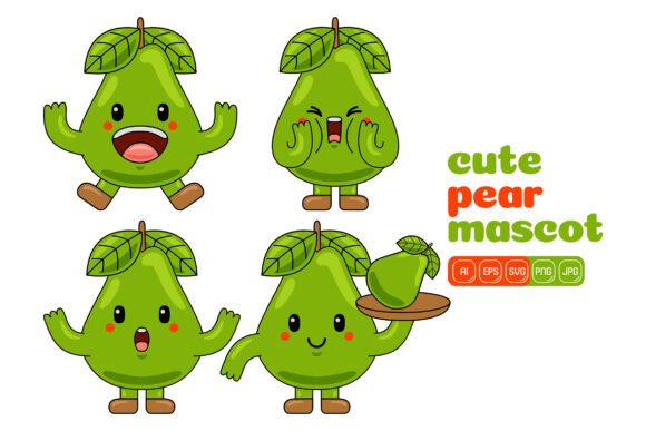Cute Pear Mascot Vector Pack 01