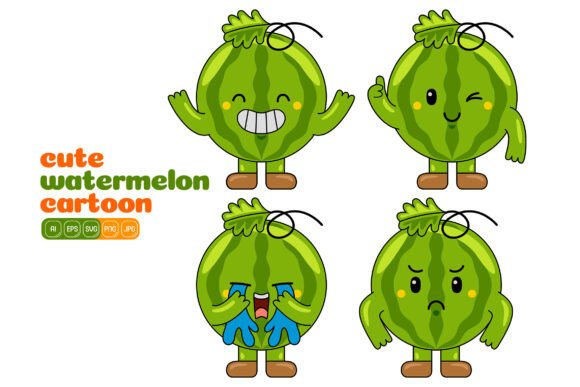 Cute Watermelon Mascot Vector Pack 01