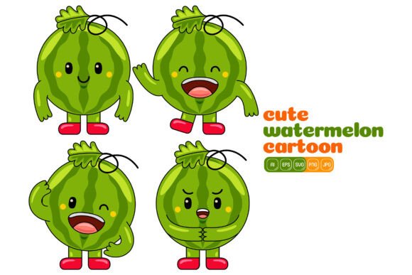 Cute Watermelon Mascot Vector Pack 03