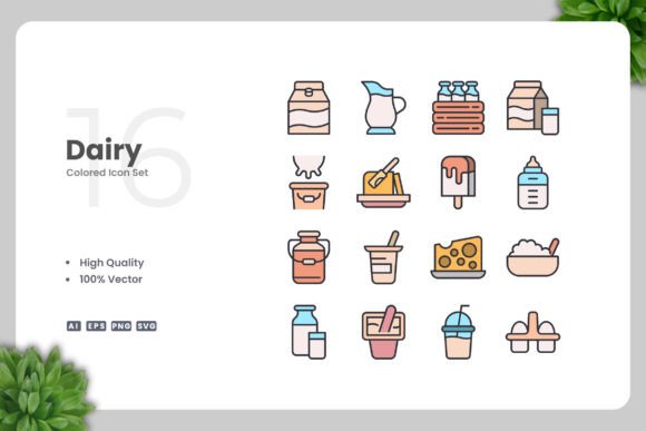 Dairy Color Icons for Creative Projects