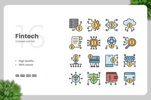 Fintech Color Icons for Modern Design