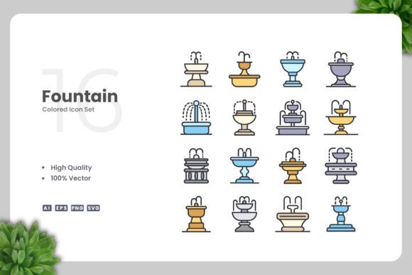Fountain Colored Icons for Creative Projects