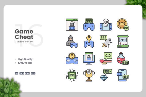 Game Cheat Colored Icons: A Versatile Design Solution for Digital and Print Media