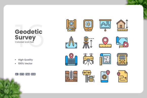 Geodetic Survey Colored Icons for Professional Design