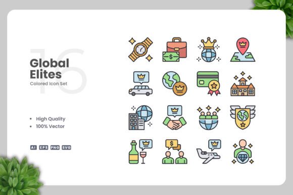 Global Elites Colored Icons: A Versatile Design Solution for Every Project