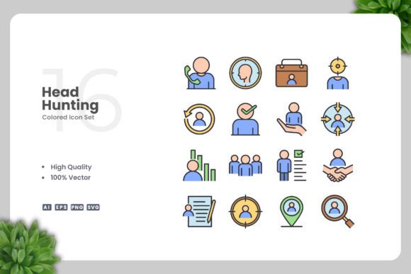 Head Hunting Colored Icons for Creative Projects