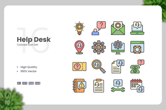 Help Desk Colored Icons for Streamlined Design Workflows