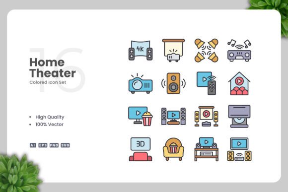 Home Theatera Colored Icons for Modern Design Needs