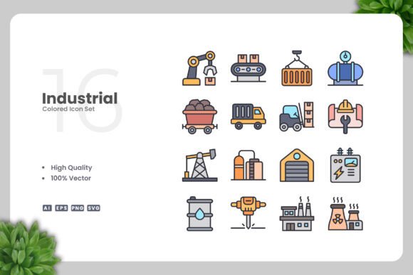 Industrial Colored Icons for Professional Design