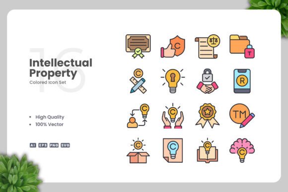Intellectual Property Colored Icons for Modern Design
